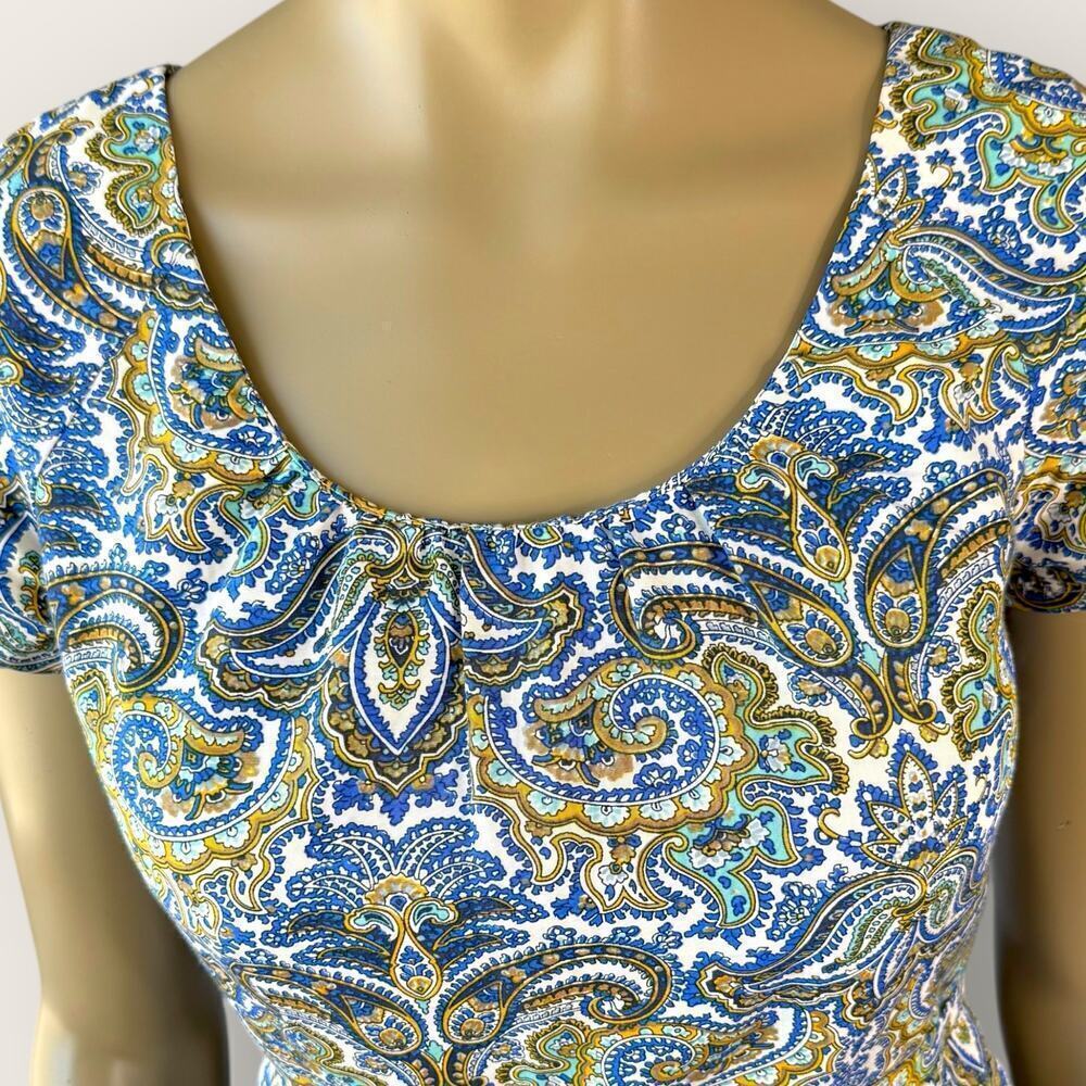 J. Crew Cotton Silk Blend Cap Sleeves Sheath Mini Dress Size 4 Peacock Paisley - Picture 8 of 14